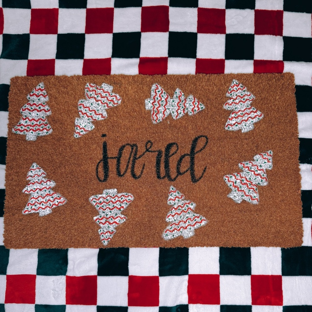 Festive Brown Doormat with Christmas Trees